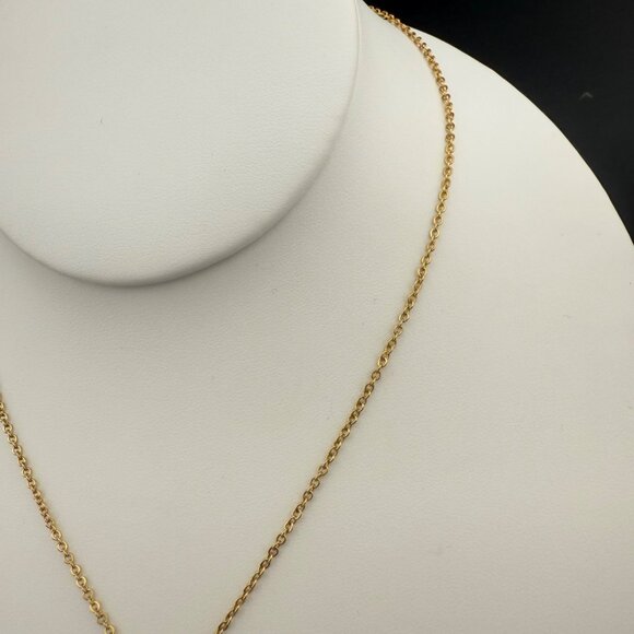 Avon Gold Tone Necklace With Rhinestone & Blue Glass Accent Pendant Elegant Jewe - Picture 3 of 7